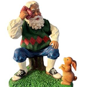 Clothtique Possible Dreams Santa A Rough Round 2002 9”x7”x5” Bunny Tree Stump